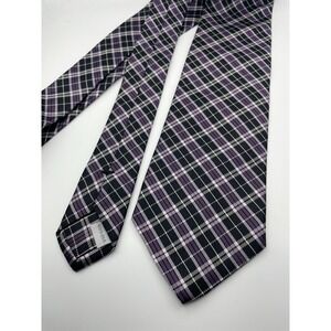 Burma Bibas Mens Silk Tie Purple Black White Plaid Check Geometric Necktie